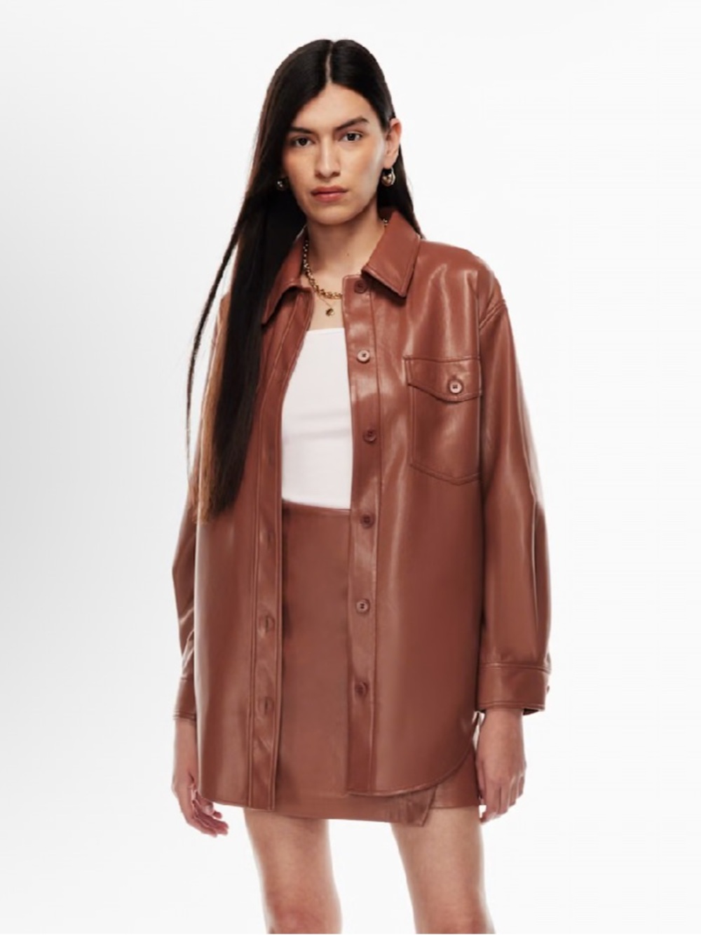 Aritza - Wilfred The Ganna Brown Vegan Leather Shirt Jacket - XS